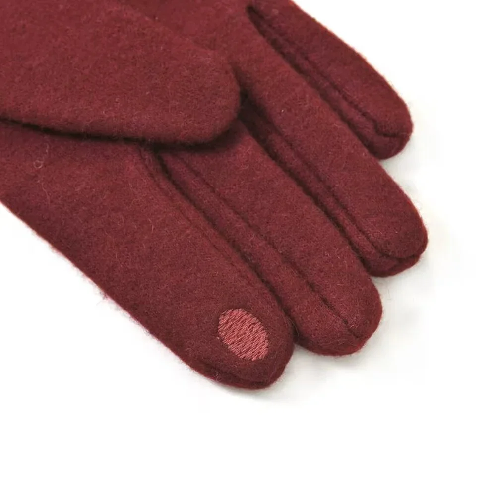 Wine Red 70% Wool and 30% Polyester Gloves with Touch Screen Function